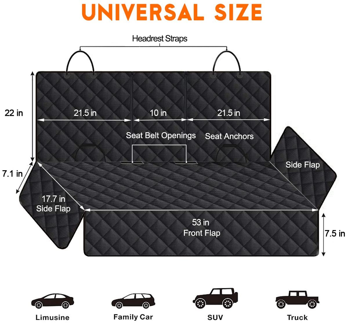 Ultimate Dog Car Seat Cover - Waterproof Back Seat Protector for Pets and Kids, Fits Most Cars, SUVs & Trucks (53" Width) - Durable and Easy to Clean in Black