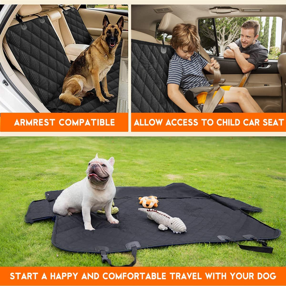 Ultimate Dog Car Seat Cover - Waterproof Back Seat Protector for Pets and Kids, Fits Most Cars, SUVs & Trucks (53" Width) - Durable and Easy to Clean in Black