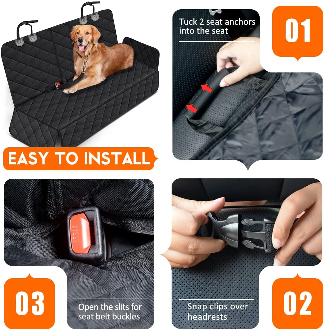 Ultimate Dog Car Seat Cover - Waterproof Back Seat Protector for Pets and Kids, Fits Most Cars, SUVs & Trucks (53" Width) - Durable and Easy to Clean in Black